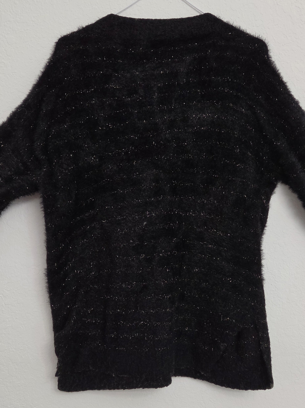 INC International Concepts Black Fuzzy Metallic-Thread Cardigan